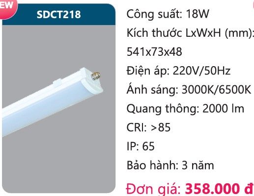 MÁNG ĐÈN LED CHỐNG THẤM CÔNG NGHIỆP DUHAL SDCT218 / 18W