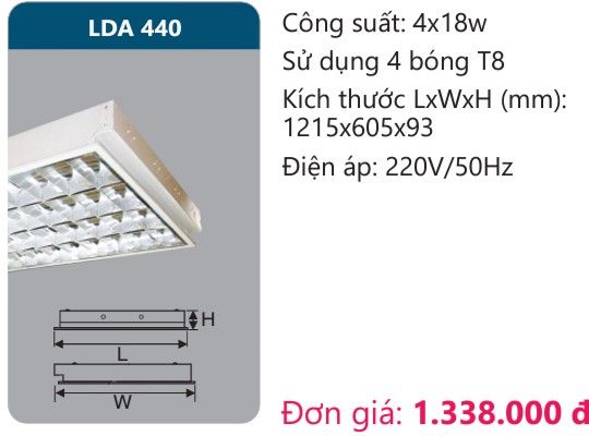 MÁNG ĐÈN ÂM TRẦN VĂN PHÒNG CHÓA PHẢN QUANG DUHAL LDA 440