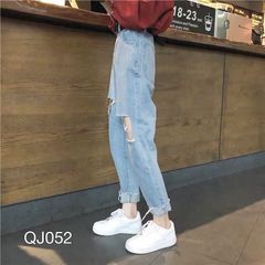 QJ052 - QUẦN JEAN BAGGY NỮ WASH RÁCH 2 GỐI