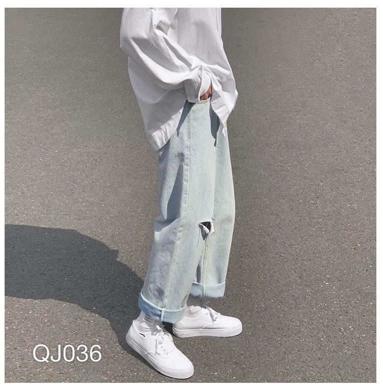 QJ036 - QUẦN JEAN BAGGY NAM BASIC XANH BẠC RÁCH GỐI (+)