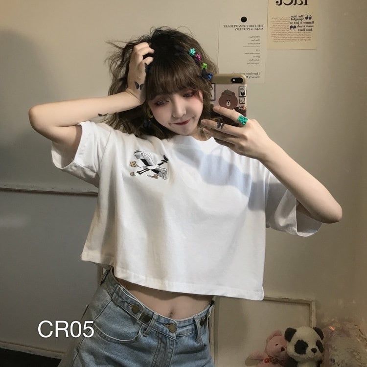 CR05 - ÁO THUN KIỂU NỮ CROPTOP CÒ