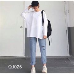 QJ025 - QUẦN JEAN BAGGY NỮ XANH BẠC RÁCH GỐI