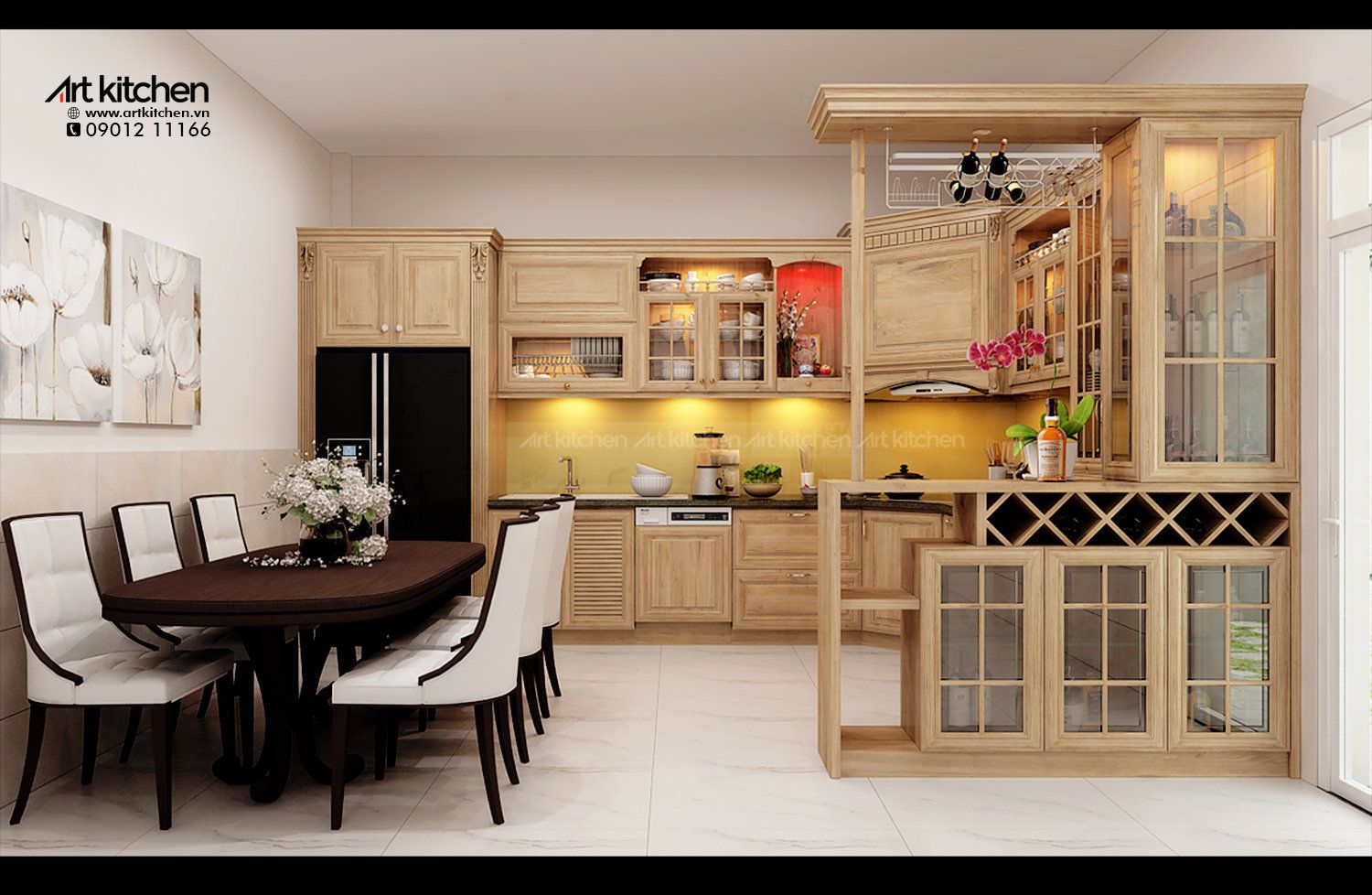 TỦ BẾP GỖ SỒI SƠN PU-S09