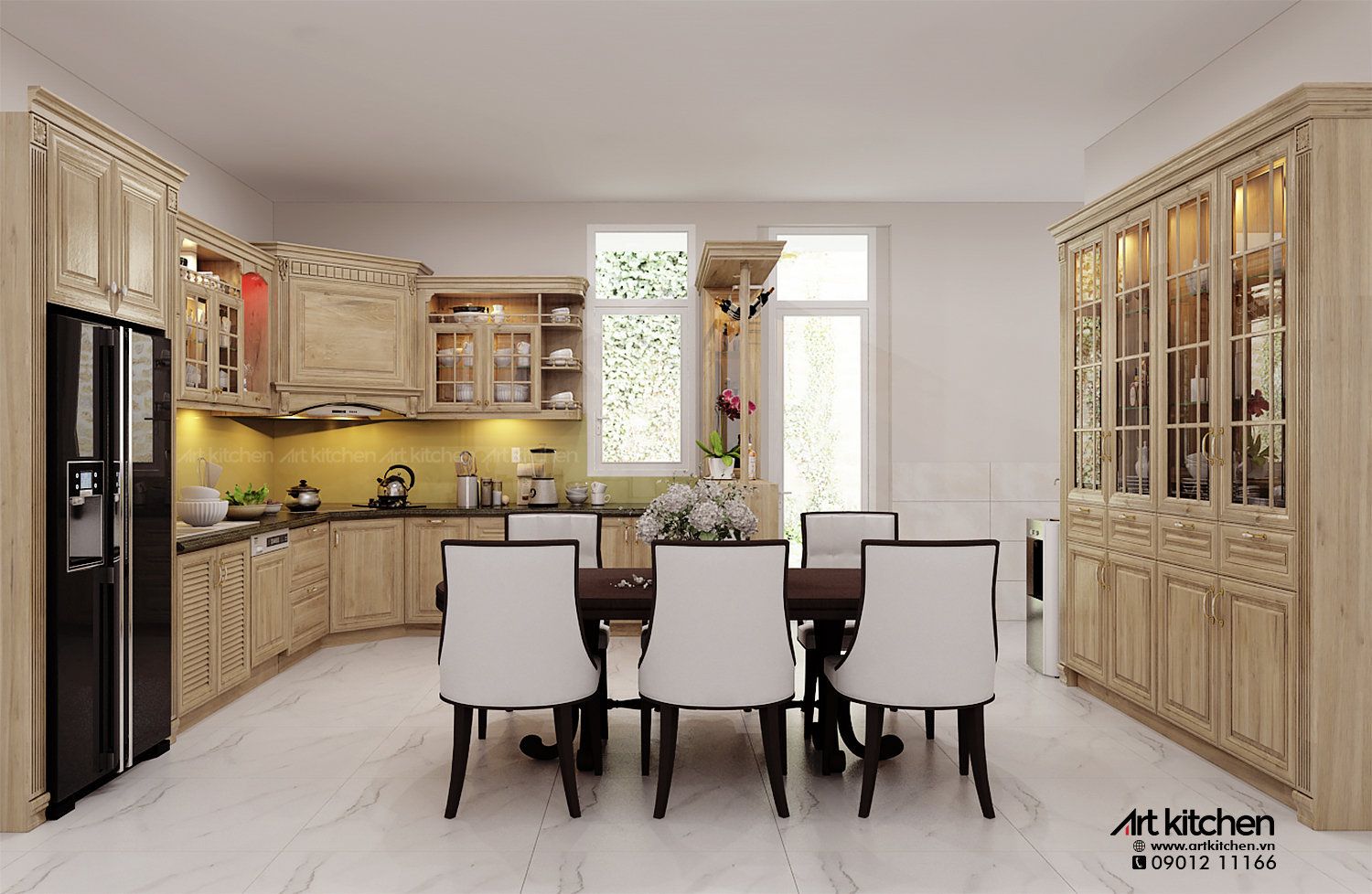 TỦ BẾP GỖ SỒI SƠN PU-S09