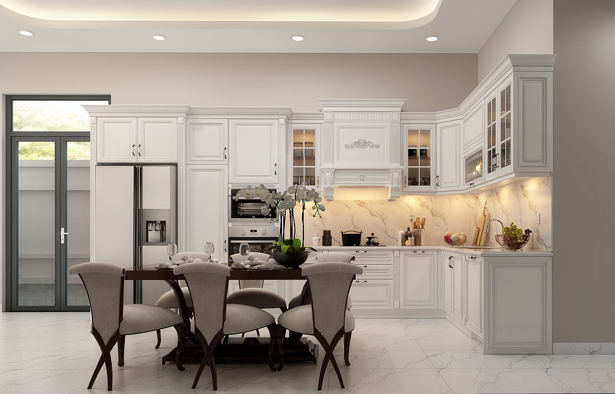 TỦ BẾP GỖ SỒI MỸ ĐẸP