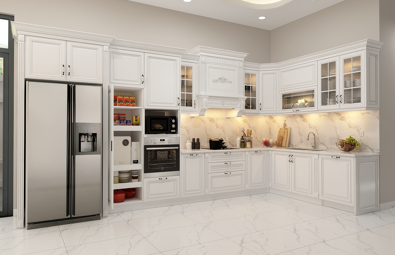 TỦ BẾP GỖ SỒI MỸ ĐẸP