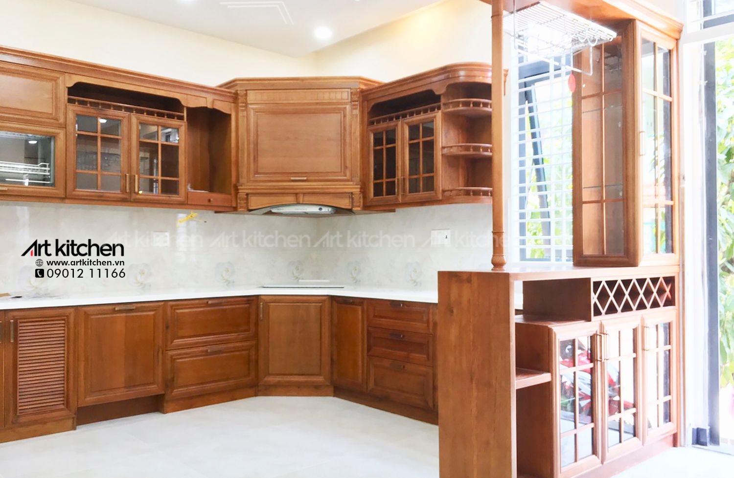 TỦ BẾP GỖ SỒI SƠN PU-S09