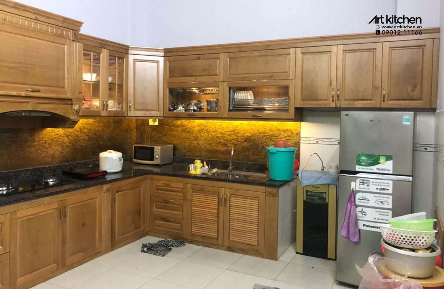 TỦ BẾP GỖ SỒI SƠN PU-S08