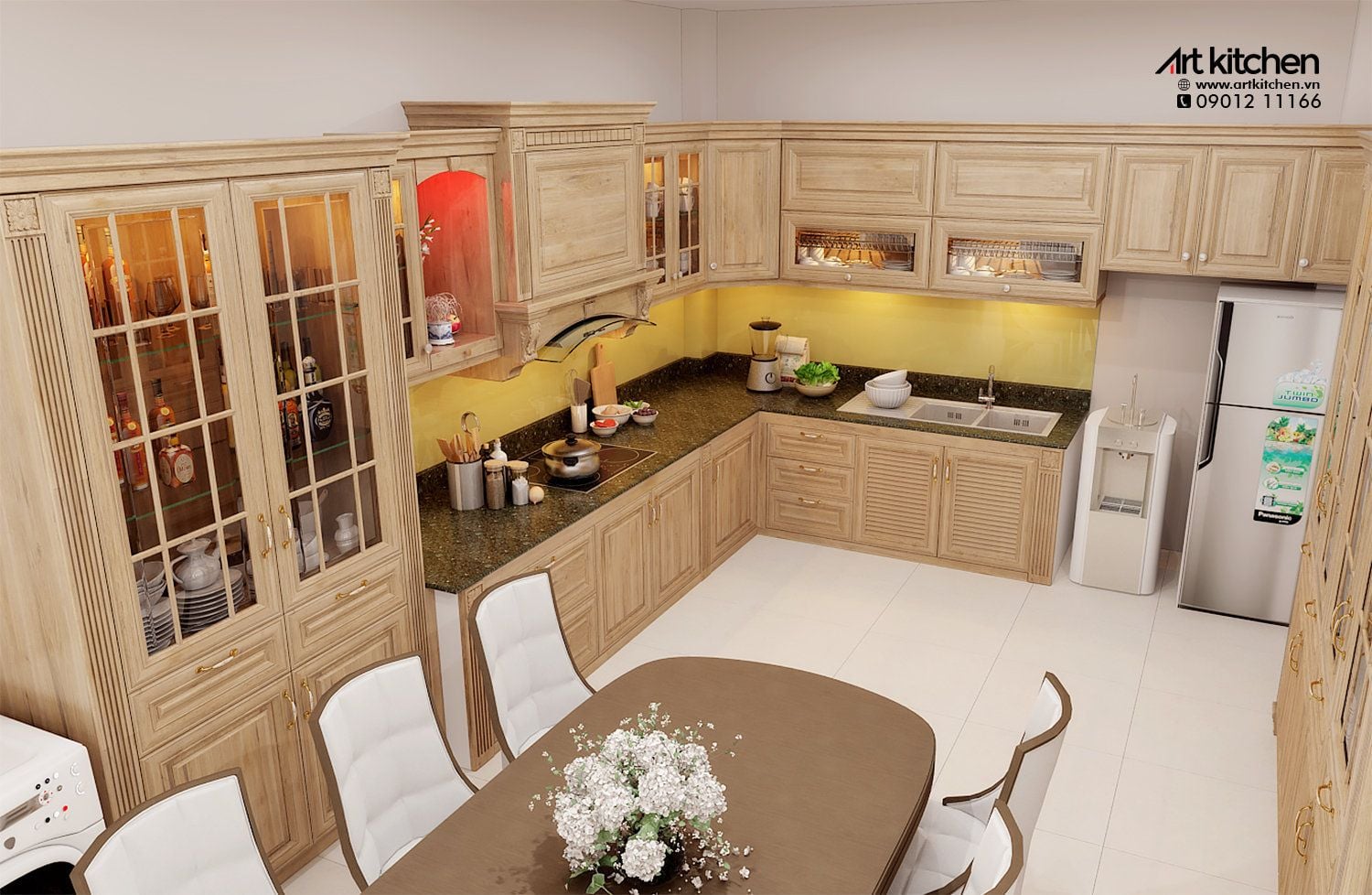 TỦ BẾP GỖ SỒI SƠN PU-S08