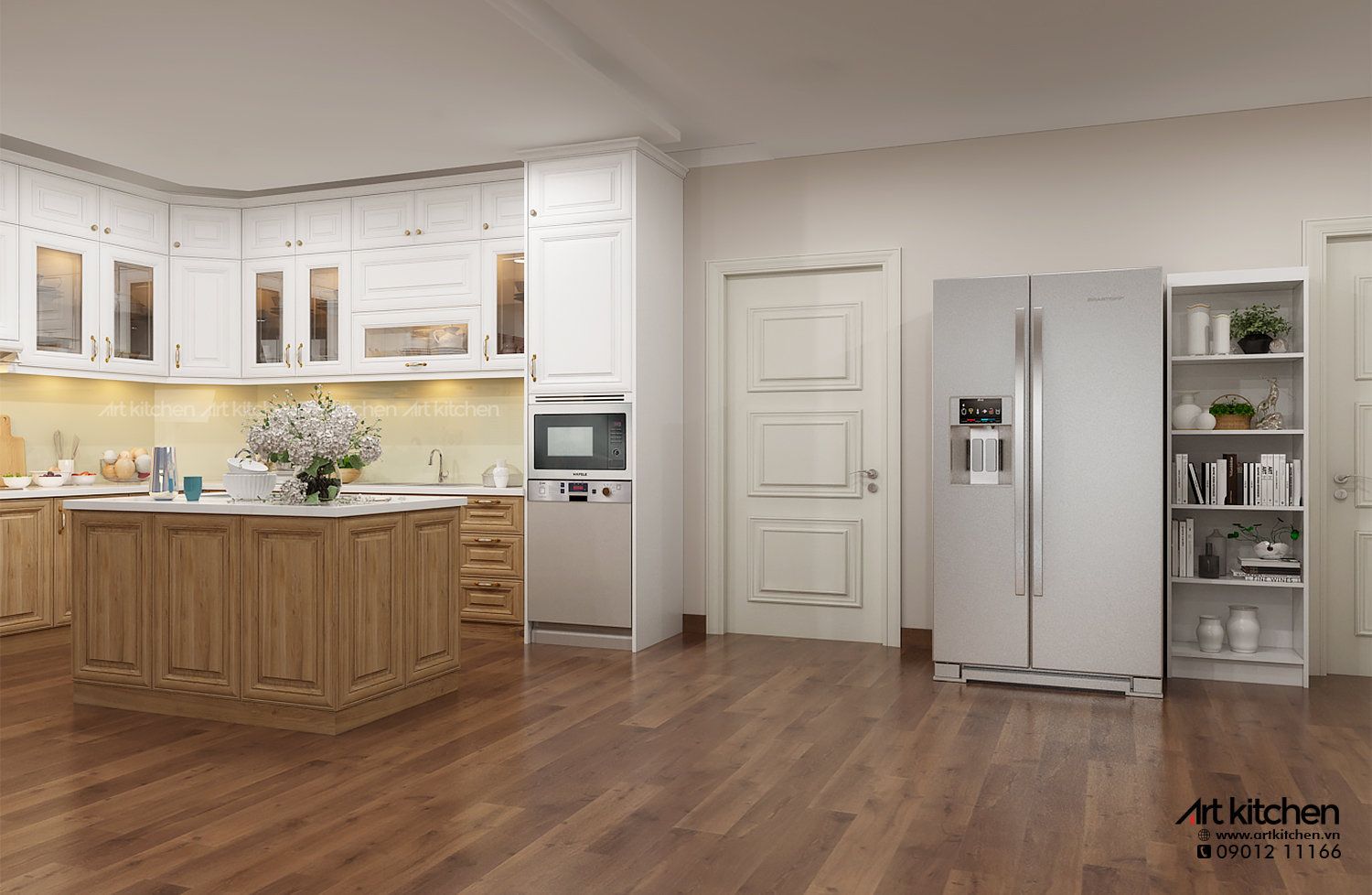 TỦ BẾP GỖ SỒI SƠN PU-S13