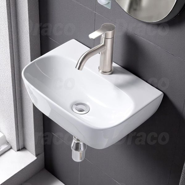 Lavabo Treo Không Ốp Chân Sứ Trắng Ceramic Cao Cấp Draco T2240S