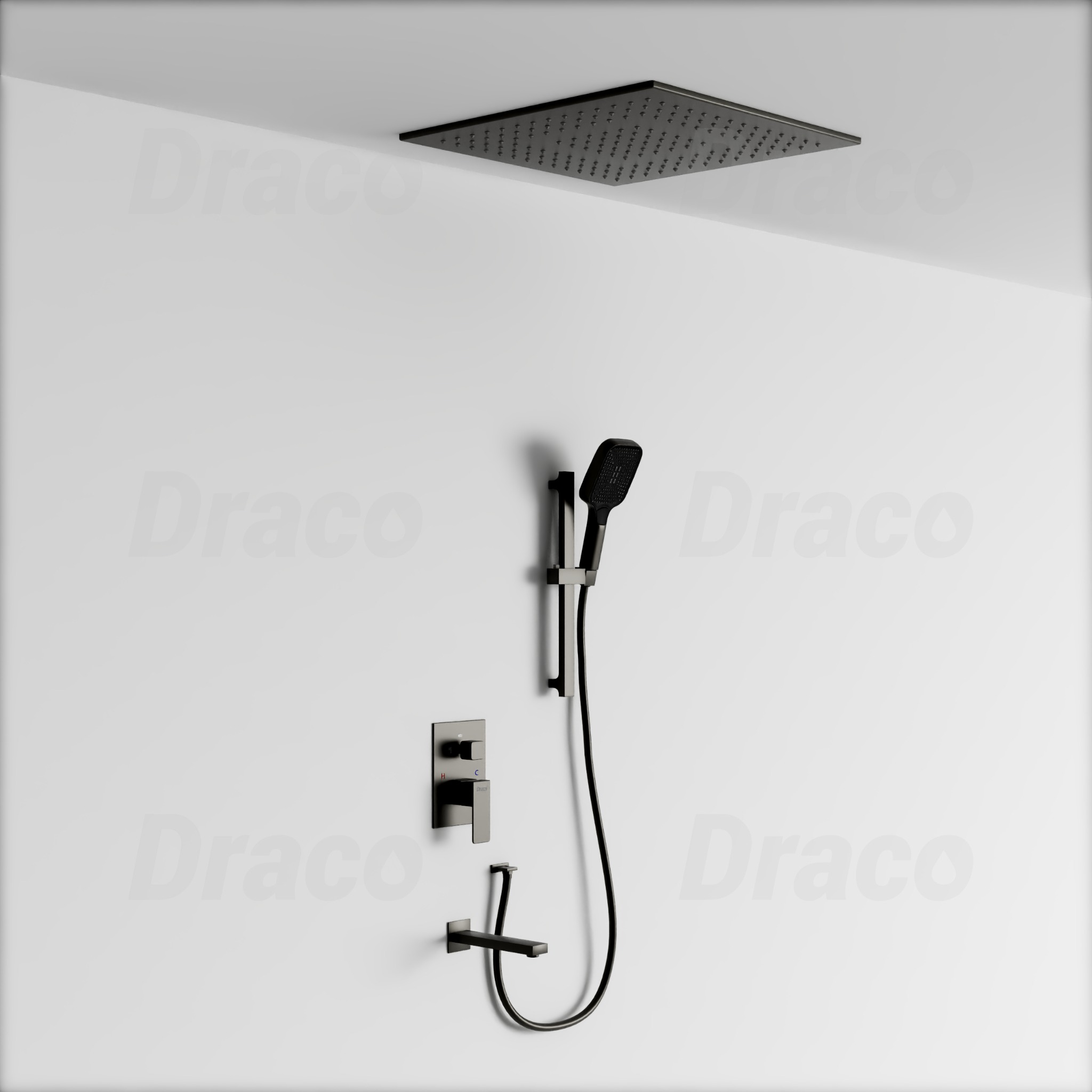 Sen Tắm Âm Trần Đồng Thau Có Thanh Trượt Sen Tắm Draco F0389GRF - Xám