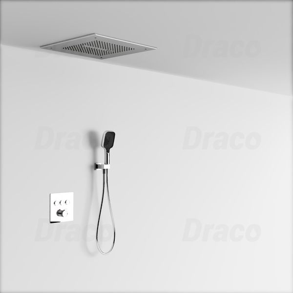 Sen Tắm Âm Trần Đồng Thau Dạng Nút Bấm Có Khóa Nhiệt Độ Draco F0390C - Crom