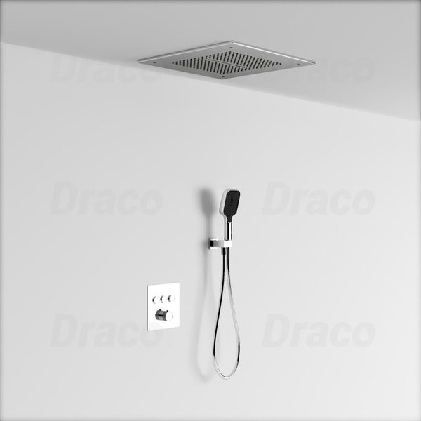 Sen Tắm Âm Trần Đồng Thau Dạng Nút Bấm Có Khóa Nhiệt Độ Draco F0390C - Crom