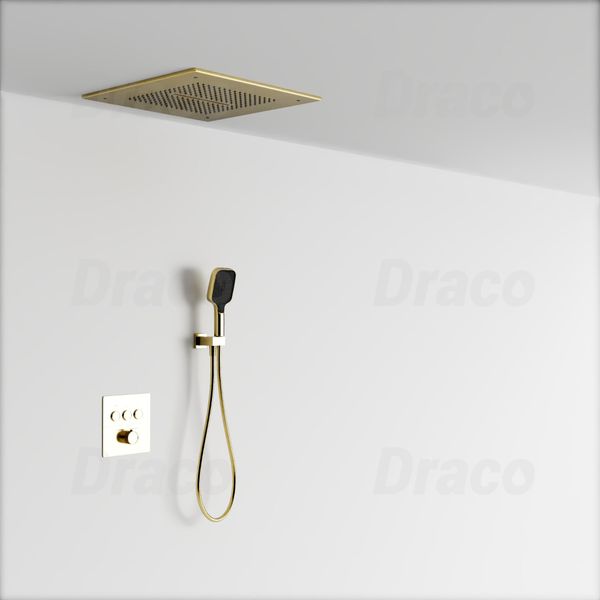 Sen Tắm Âm Trần Đồng Thau Dạng Nút Bấm Có Khóa Nhiệt Độ Draco F0390G - Vàng