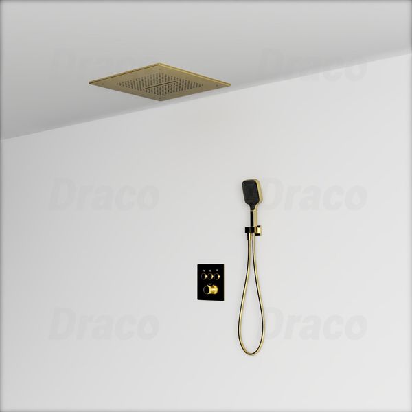 Sen Tắm Âm Trần Đồng Thau Dạng Nút Bấm Có Khóa Nhiệt Độ Draco F0390G - Vàng