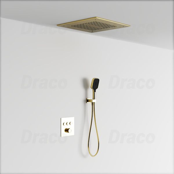 Sen Tắm Âm Trần Đồng Thau Dạng Nút Bấm Có Khóa Nhiệt Độ Draco F0390G - Vàng