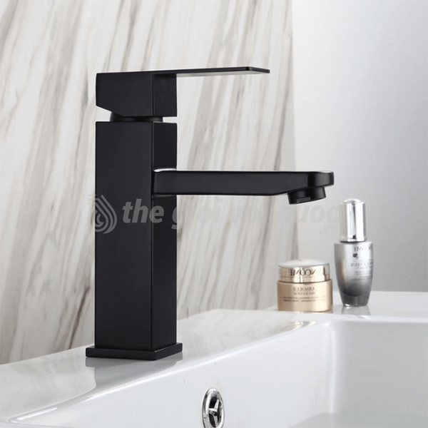 Vòi lavabo phủ sơn tĩnh điện đen nóng lạnh 2 tấc inox 304 Draco