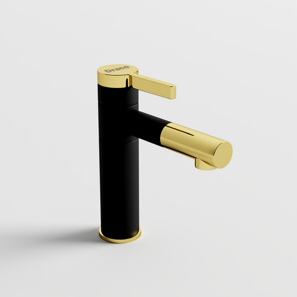 Vòi Lavabo Nóng Lạnh Đồng Thau Ống Tròn Đầu Mạ Vàng Draco F2122BA (Thấp)