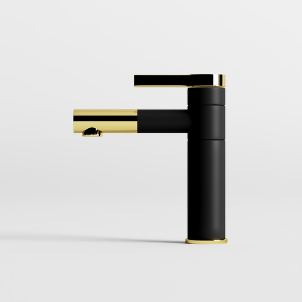 Vòi Lavabo Nóng Lạnh Đồng Thau Ống Tròn Đầu Mạ Vàng Draco F2122BA (Thấp)