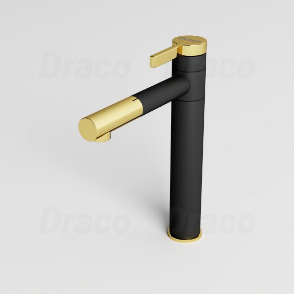 Vòi Lavabo Nóng Lạnh Đồng Thau Ống Tròn Đầu Mạ Vàng Draco F2122 (Cao)