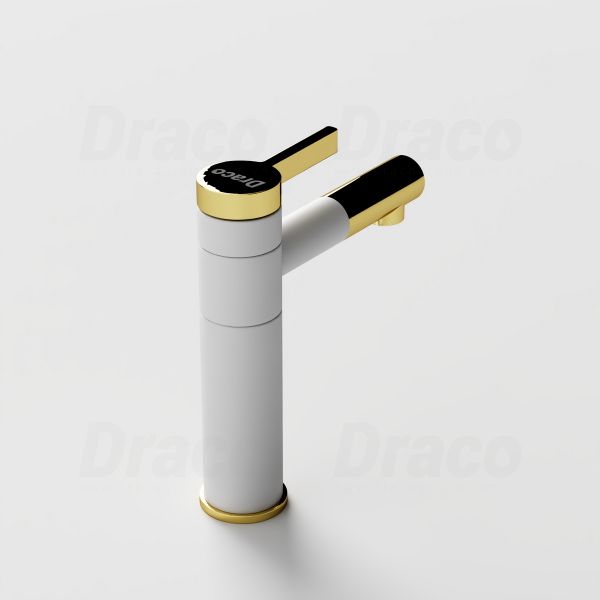 Vòi Lavabo Nóng Lạnh Đồng Thau Ống Tròn Đầu Mạ Vàng Draco F2122WA (Thấp)