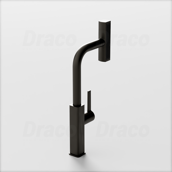 Vòi Rửa Chén Nóng Lạnh Inox 304 Phủ Sơn Tĩnh Điện Xám Dạng Rút Và Đổi Chiều Draco F3148IGR