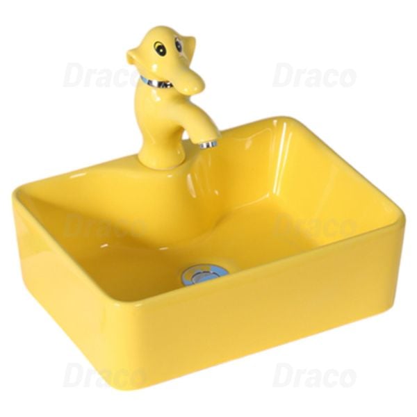 Lavabo Trẻ Em Đặt Bàn Hình Chữ Nhật Vòi 2 Tấc Draco LB3202Y Màu Vàng