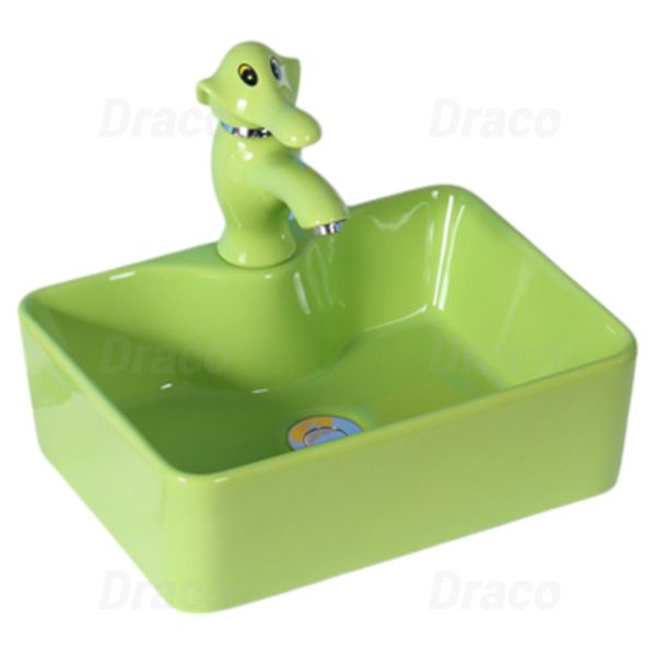 Lavabo Trẻ Em Đặt Bàn Hình Chữ Nhật Vòi 2 Tấc Draco LB3202G Màu Xanh Lá