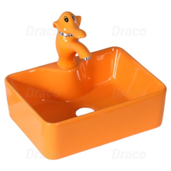 Lavabo Trẻ Em Đặt Bàn Hình Chữ Nhật Vòi 2 Tấc Draco LB3202O Màu Cam