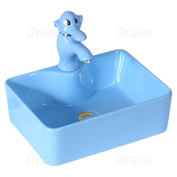 Lavabo Trẻ Em Đặt Bàn Hình Chữ Nhật Vòi 2 Tấc Draco LB3202B Màu Xanh Dương