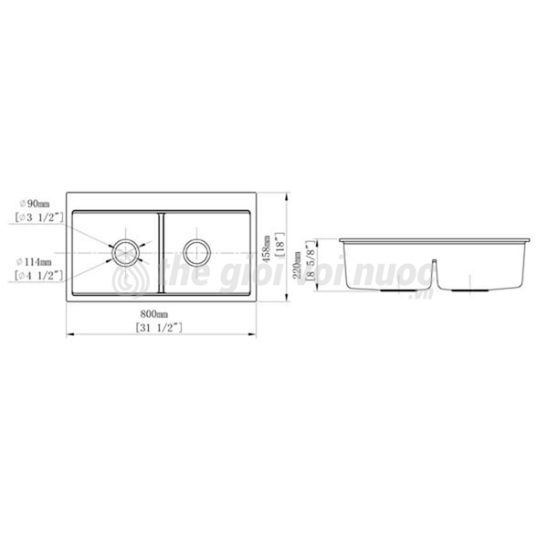 Bồn Rửa Chén Đá Nhập Khẩu Cao Cấp 2 Hộc Draco S3208DB