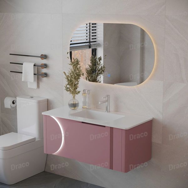 Tủ Lavabo Màu Hồng Draco T2110PH Chất Liệu Nhựa PVC Lõi Đặc Chống Nước Tuyệt Đối - Kèm Gương Led