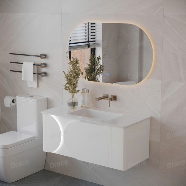 Tủ Lavabo Màu Trắng Draco T2110PT Chất Liệu Nhựa PVC Lõi Đặc Chống Nước Tuyệt Đối - Kèm Gương Led