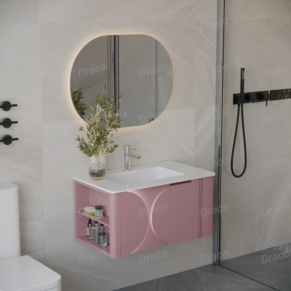 Tủ Lavabo Màu Hồng Draco T2182PH Chất Liệu Nhựa PVC Lõi Đặc Chống Nước Tuyệt Đối - Kèm Gương Led