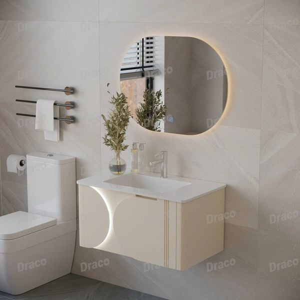 Tủ Lavabo Màu Kem Draco T2182PK Chất Liệu Nhựa PVC Lõi Đặc Chống Nước Tuyệt Đối - Kèm Gương Led