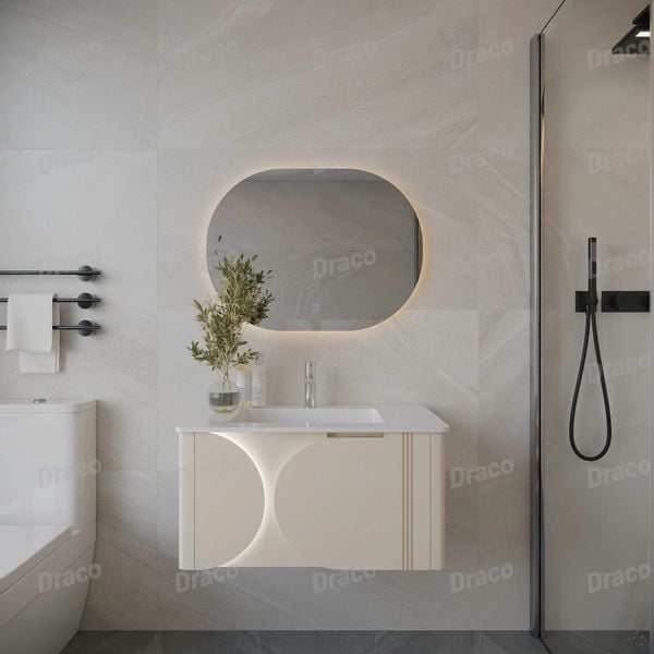 Tủ Lavabo Màu Kem Draco T2182PK Chất Liệu Nhựa PVC Lõi Đặc Chống Nước Tuyệt Đối - Kèm Gương Led