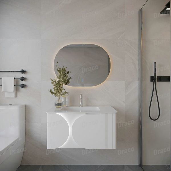 Tủ Lavabo Màu Trắng Draco T2182PT Chất Liệu Nhựa PVC Lõi Đặc Chống Nước Tuyệt Đối - Kèm Gương Led