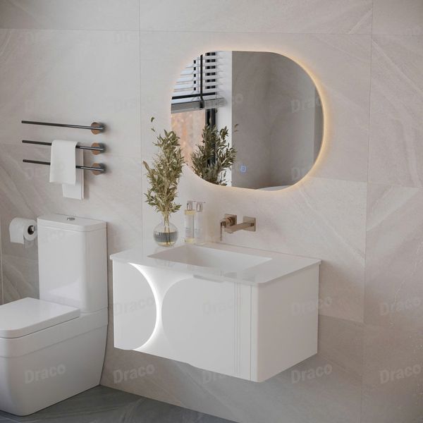 Tủ Lavabo Màu Trắng Draco T2182PT Chất Liệu Nhựa PVC Lõi Đặc Chống Nước Tuyệt Đối - Kèm Gương Led