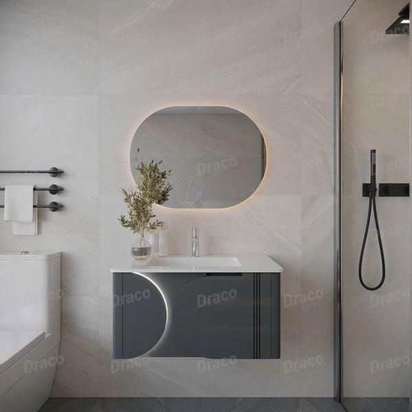 Tủ Lavabo Màu Xám Draco T2182PX Chất Liệu Nhựa PVC Lõi Đặc Chống Nước Tuyệt Đối - Kèm Gương Led