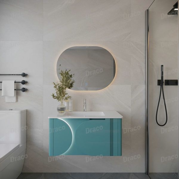 Tủ Lavabo Màu Xanh Draco T2182PXA Chất Liệu Nhựa PVC Lõi Đặc Chống Nước Tuyệt Đối - Kèm Gương Led