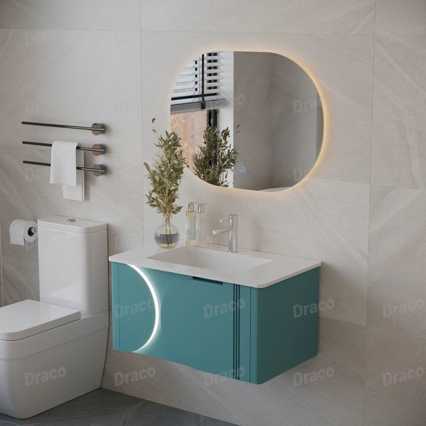 Tủ Lavabo Màu Xanh Draco T2182PXA Chất Liệu Nhựa PVC Lõi Đặc Chống Nước Tuyệt Đối - Kèm Gương Led