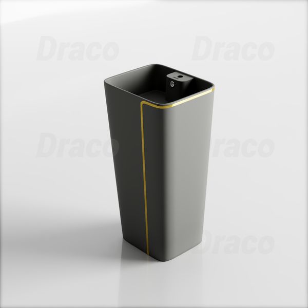 Lavabo Trụ Đứng Liền Khối Vuông Viền Vàng Draco T2404G - Màu Xám