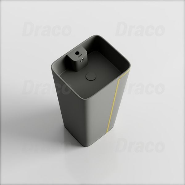 Lavabo Trụ Đứng Liền Khối Vuông Viền Vàng Draco T2404G - Màu Xám