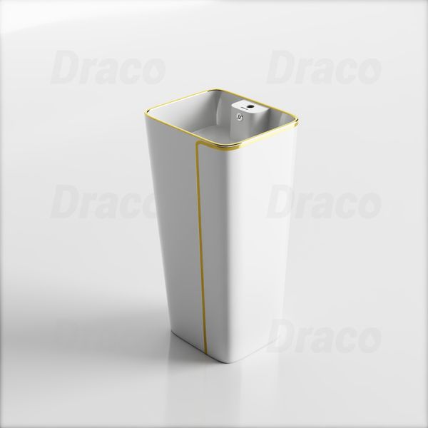 Lavabo Trụ Đứng Liền Khối Vuông Viền Vàng Draco T2404W - Màu Trắng