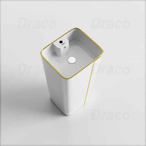 Lavabo Trụ Đứng Liền Khối Vuông Viền Vàng Draco T2404W - Màu Trắng