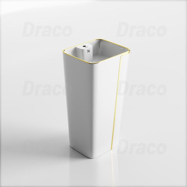 Lavabo Trụ Đứng Liền Khối Vuông Viền Vàng Draco T2404W - Màu Trắng