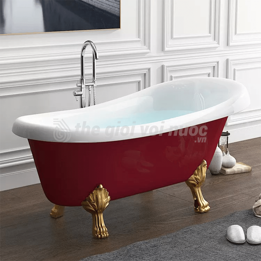 Bồn tắm nằm cao cấp chất liệu Arylic kiểu cổ điển chân rồng màu đỏ Draco T4101AGR