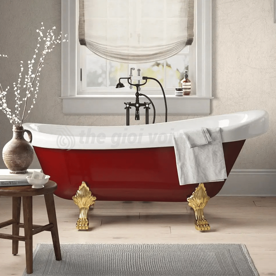 Bồn tắm nằm cao cấp chất liệu Arylic kiểu cổ điển chân rồng vàng màu đỏ Draco T4101AGR