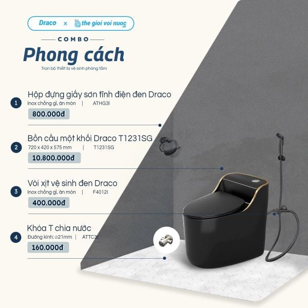 Combo thiết bị vệ sinh nhà tắm Draco